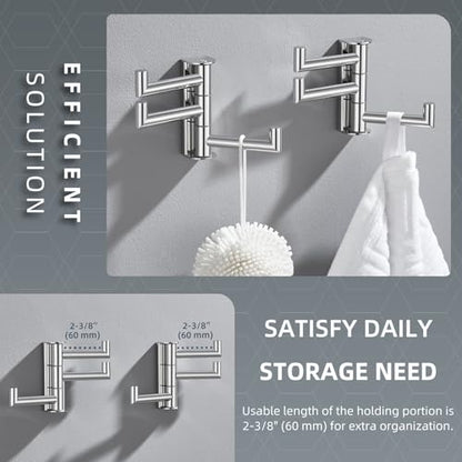 Angle Simple Swivel Towel Hooks, Robe Coat Hook 2 Pack, Polished Chrome | 304 Stainless Steel, Foldable Hand Towel Holder for Bathroom Kitchen Closet Cabinet, Compact Space Saver, Screws Wall Mount - color: Polished Chrome, size: 2 Pack