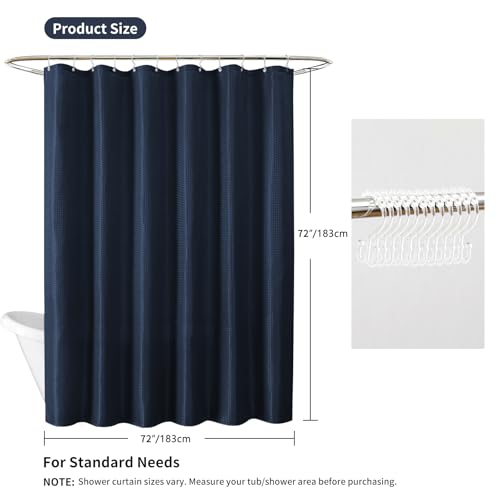QiyI 3 in 1 Waffle Shower Curtain Set with Liner, Navy Blue, 72 x 72 | Shower Curtain and Liner Set with Hooks, Waterproof Bathroom Curtain with PEVA Liner & 12 Double Sided Clear Plastic Rings - color: Navy Blue, size: 72"W x 72"L (Pack of 1)