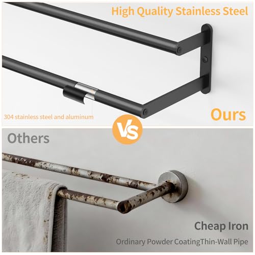 KLJKPA Double Towel Bar, Towel Holder for Bathroom, Black | Towel Rack for Bathroom Wall Mounted, Stainless Steel Double Bath Towel Bar - color: Black