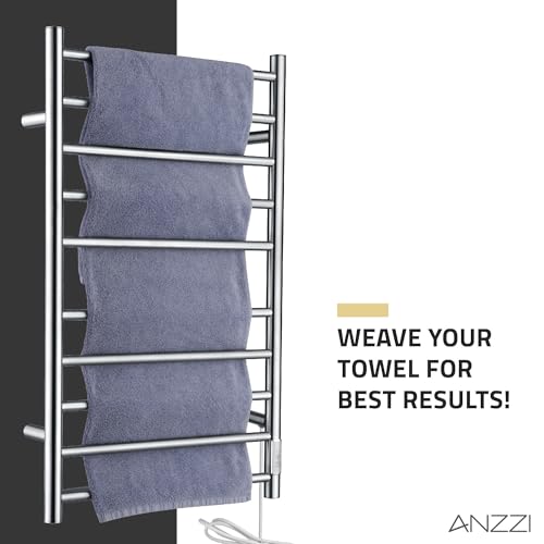 ANZZI Crete 10 Bar Stainless Steel Wall Mounted Towel Warmer Rack | Temperatue Range 104 F 122 F For Quick Warming, F 122 Made Sturdy Add Touch, Finish Polished Chrome, Rhino Alloy Certified
