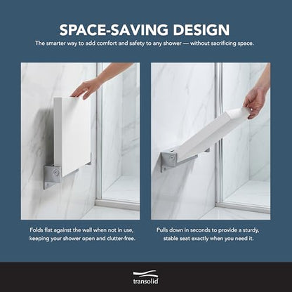 Transolid Preston Flip-Up Fold-Down Wall-Mount Padded Shower Seat, 14 in. W x 13.75 in. D, White and Polished Chrome, PPS1414UP-01PC - color: White/Polished Chrome, size: 14"x14"