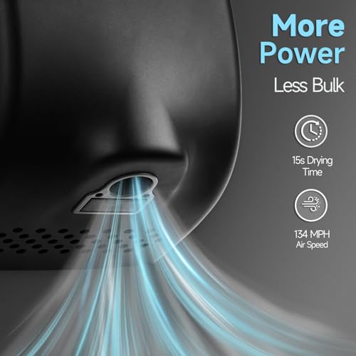 anydry Compact Hand Dryer for Bathrooms, Matte Black Stainless Steel Finish | Ideal for Commercial or Home Use, High-Speed Airflow, Fast Drying, AC 100–130 V~, Smart Warm Wind, Easy Hardware Wiring - color: Fingerprint-resistant Matte Black