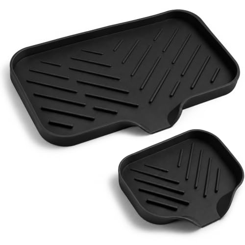 2 PCS Silicone Soap Dish with Drain, Soap Holder Sponge Drain Rack, Self-Draining Sink Organizer Tray for Kitchen & Bathroom - color: Black