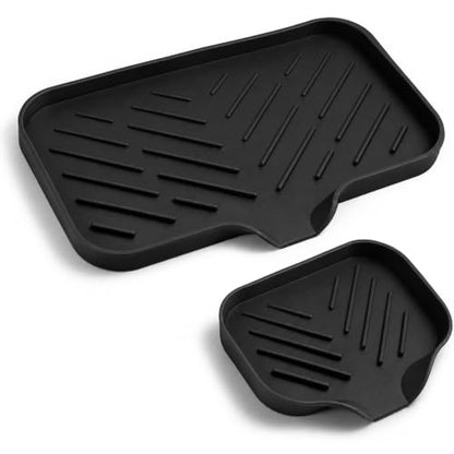 2 PCS Silicone Soap Dish with Drain, Soap Holder Sponge Drain Rack, Self-Draining Sink Organizer Tray for Kitchen & Bathroom - color: Black