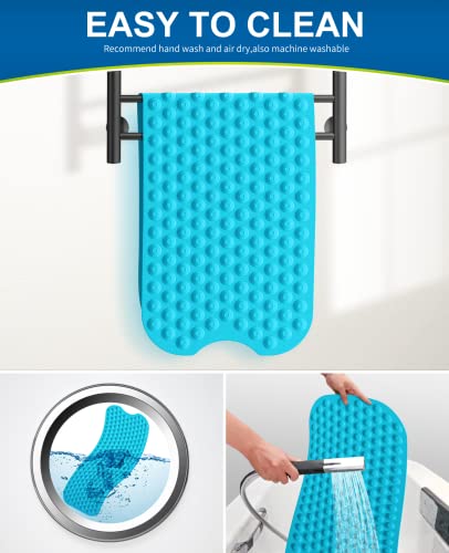 Bligli Bathtub Mat Non-Slip Without Suction Cups, 39x16inch Extra Long Bath Mats for Shower Bathroom, Machine Washable Natural Rubber Shower Tub Mat (39x16inch, Blue) - color: Blue