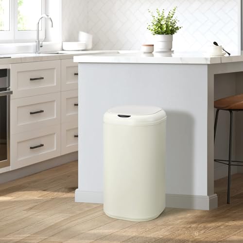 8 Gallon Smart Sensor Trash Can, Touchless Automatic Stainless Steel Waste Bin with Lid, 30L Capacity for Kitchen, Bathroom, Office, Sleek Beige Design, Energy-Efficient Operation
