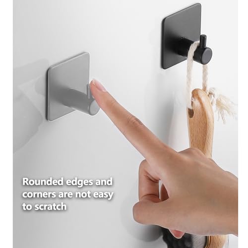 4 Pack Towel Hooks, Waterproof Adhesive Hooks Towel Robe Hook Rack Wall Mount for Bathroom Wall Livingroom Bedroom(Square Grey)