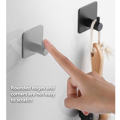 4 Pack Towel Hooks, Waterproof Adhesive Hooks Towel Robe Hook Rack Wall Mount for Bathroom Wall Livingroom Bedroom(Square Grey)