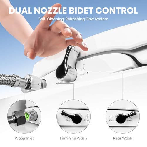 London Sunshine Elongated Bidet Toilet Seat, Non-Electric Dual Nozzle Bidet Seat with Soft Close Lid, Adjustable Water Pressure, Front & Rear Wash, Self-Rinse Nozzle, No Outlet Required