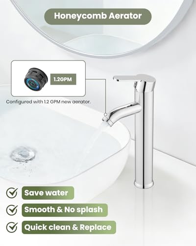 gotonovo Bathroom Vessel Sink Faucet Metal Pop Up Drain, Polish Chrome | Tall Bathroom Faucet 1 Hole Single Handle Modern Round Body, cUPC Water Supply Hoses, for Basin Vanity Lavatory Restroom Rv - color: Chrome