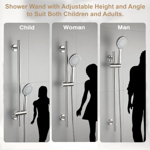 Adjustable 30-Inch Shower Slide Bar with 5-Function Handheld Shower Head, Stainless Steel Wall Mount Shower Slide Bar Set with Extra Hose (Brushed Nickel) - color: Brushed Nickel