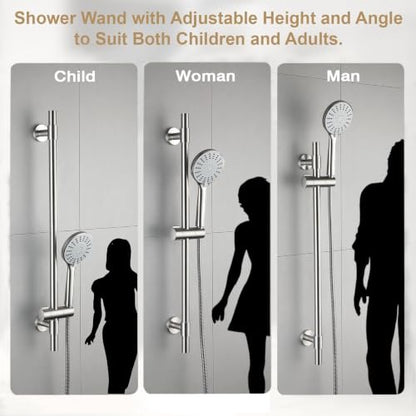 Adjustable 30-Inch Shower Slide Bar with 5-Function Handheld Shower Head, Stainless Steel Wall Mount Shower Slide Bar Set with Extra Hose (Brushed Nickel) - color: Brushed Nickel