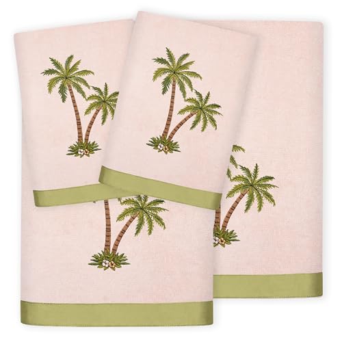 Flourish 4-Piece Premium Towel Set, Island Style Embroidery, Plush Turkish Cotton, Durable & Quick Dry, Elegant Bath Ensemble, 2 Bath 2 Hand Towels, Blush - color: Blush, size: 2 Pcs Bath 2 Pcs Hand Towel