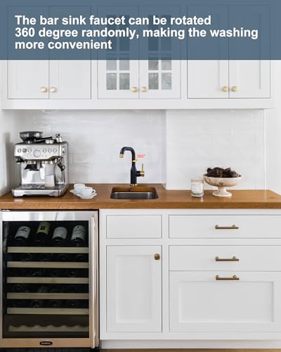 Bar Sink Faucet Single Hole: ARCORA Black and Gold Wet Bar Faucets - Prep Sink Faucet 360 Swivel - Small Kitchen Bathroom Faucet with cUPC Supply Lines - color: Black and Gold