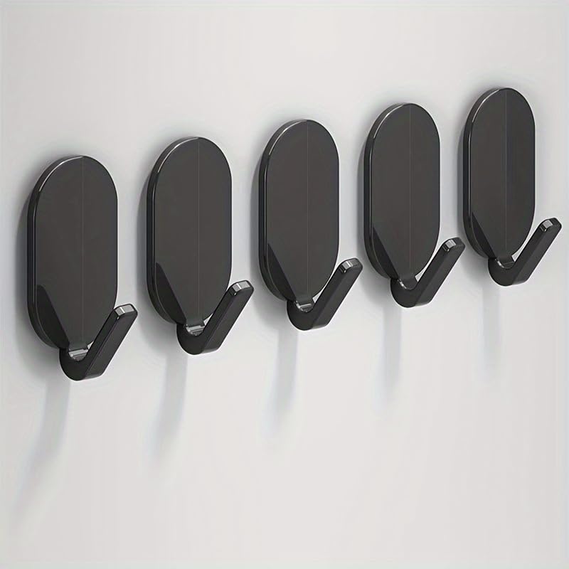 5Pcs Strong Adhesive Towel Hooks - No Drill Wall Door Mount, No Residue Hangers for Bathroom Toilet