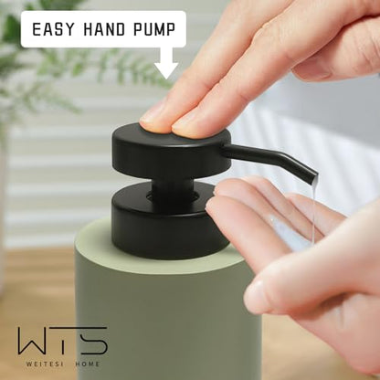 Resin Bathroom Accessories Set, 4 Pcs Modern Bathroom Accessory Set with Liquid Plastic Pump Lotion Soap Dispenser,2 Toothbrush Cup, Soap Dish Countertop Vanity Organizer(Sage Green) - color: Sage Green