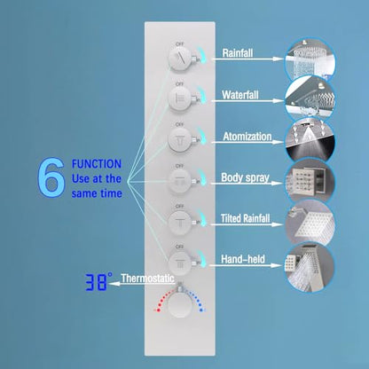 Enga Luxury Dual Shower Head System with Body Jets LED Thermostatic Shower System with 6 inch Wall Shower, 20-Inch 3 Function Shower Head (Rainfall & Mist & Waterfall), Brushed Nickel - color: Brushed Nickel, style: 20" Head (Rain + Mist+Waterfall) - 6" H