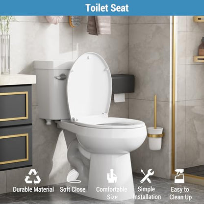 Round Toilet Seat, Soft Close Toilet Seat, Quick Release Hinges,One Button for Easy Cleaning, Slow Close Plastic Toilet Seats and Cover,Easy Installation Never Loosen Hinge White Toilet Lid - size: Round