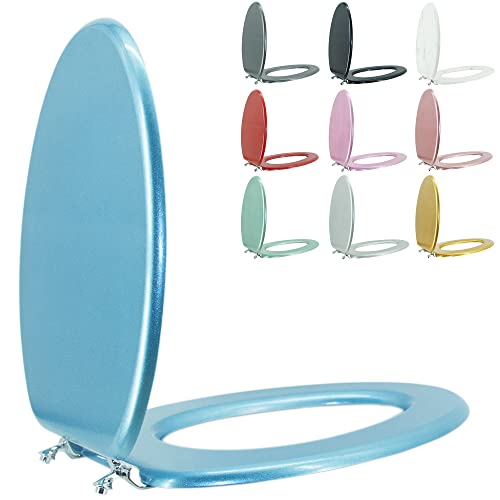 Elongated Toilet Seat Wood Toilet Seat Prevent Shifting with Zinc Alloy Hinges American Standard Size Toilet Seat Easy to Install also Easy to Clean(Elongated,Sparkling Sapphire Blue) - color: Sapphire Blue, size: Elongated