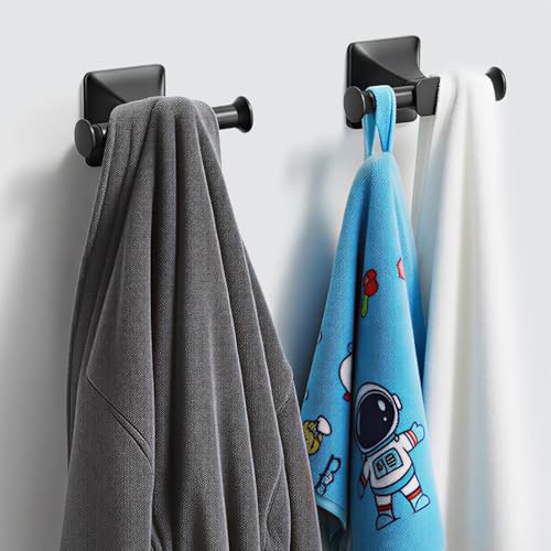 Towel Hooks for Bathrooms,Matte Black Towel Hook Kitchen Bathroom Double Towels Racks,Heavy Duty Stainless Steel Coat Wall Mount Hook,Double Robe Hooks for Clothes, Towels,caps,2Pack - color: Black