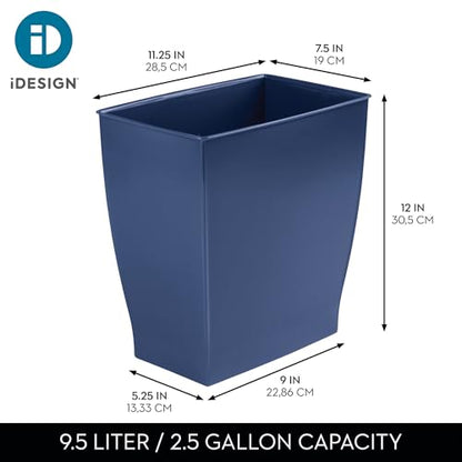 iDesign Small Plastic Bathroom Trash Can, Navy Blue | Slim Rectangle, For Bedroom, Office, Dorm - color: Navy Blue, style: Pack of 1