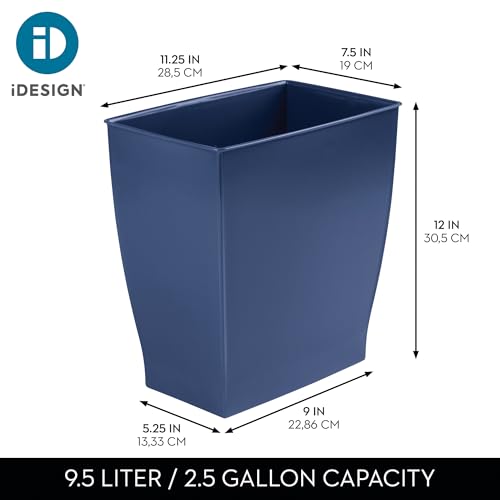 iDesign Small Plastic Bathroom Trash Can, Slim Rectangle, 4-Pack, Navy Blue | Bedroom, Office, Dorm - color: Navy Blue, style: Pack of 4
