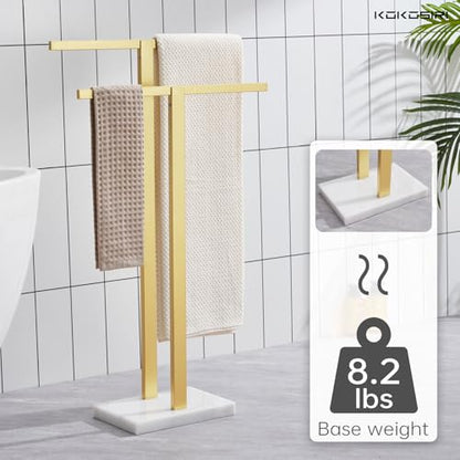 KOKOSIRI Bathroom Towel Rack 2-Tier Standing Towel Bars with Marble Base, Stainless Steel Freestanding Towels Holder, Thicken Steady Design, Brushed Gold THS0003-BG - color: Brushed Gold