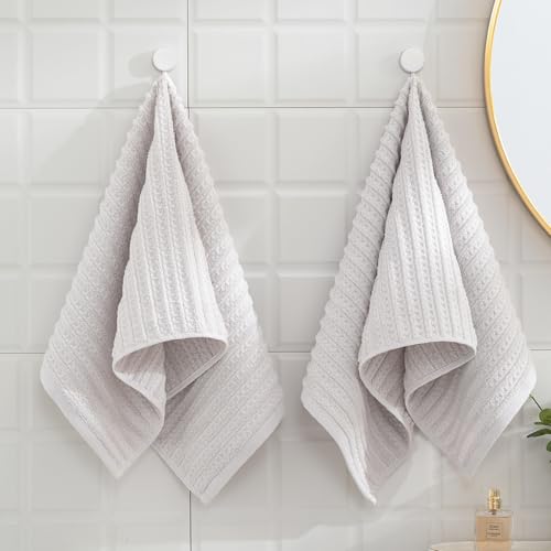 sense gnosis Light Grey Waffle Hand Towel Set of 2 Super Soft 100% Cotton Terry Striped Pattern Ultra Absorbent Hand Towel for Bathroom 13 x 29 Inch - color: Light Grey