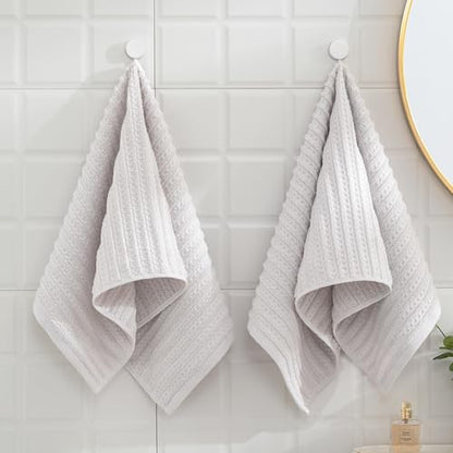 sense gnosis Light Grey Waffle Hand Towel Set of 2 Super Soft 100% Cotton Terry Striped Pattern Ultra Absorbent Hand Towel for Bathroom 13 x 29 Inch - color: Light Grey