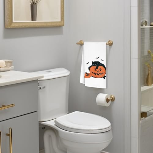 Jvpke Halloween Ghost Cat Pumpkin Kitchen Towels, Dish Tea Towels, Bathroom Hand Towels, Cat Decor, 16x24 Inches - color: Cat Pumpkin