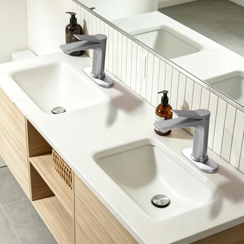Rbrohant Single Hole Bathroom Faucet, Brushed Nickel Single Handle Bathroom Sink Faucets for 1 Hole, Bathroom Vanity Faucet with Pop up Drain and Cover Plate, Deck Mount, R2001-BNP - color: Brushed Nickel, style: With Escutcheon