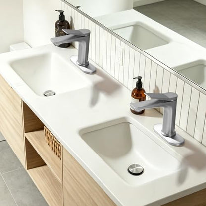 Rbrohant Single Hole Bathroom Faucet, Brushed Nickel Single Handle Bathroom Sink Faucets for 1 Hole, Bathroom Vanity Faucet with Pop up Drain and Cover Plate, Deck Mount, R2001-BNP - color: Brushed Nickel, style: With Escutcheon