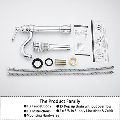 360° Swivel Chrome Single Handle One Hole Bathroom Sink Faucet Matching with Pop Up Drain - color: Chrome, size: Vessel