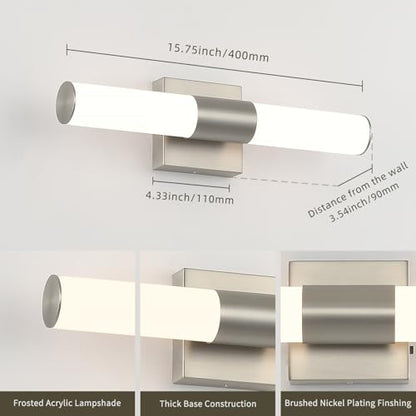 Brushed Nickel Vanity Light for Bathroom Lights Fixtures Over Mirror 5CCT Dimmable Vanity Light Bar 15.74-Inch 12W Bathroom Lighting Fixtures for Mirror - size: 15.74 in-12W-5CCT