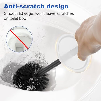Toilet Brush and Holder Set：304 Stainless Steel Heavy Duty Toilet Bowl Brush，Removable Inner Bowl and Splash Protection，Bathroom Toilet Brush-Dense Bristles for Through Cleaning - color: White