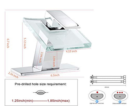 One Hole Lavatory Basin Sink Bathroom Faucet Chrome Waterfall Glass Spout | Single Handle Bathroom Sink Faucet Mixer Tap Modern Deck Mount Plumbing Fixtures Unique Design - color: Chrome, style: No Led