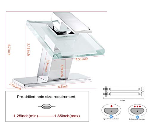 Bathroom Sink Faucet LED Light 3 Colors Changing Waterfall Glass Spout | Chrome, Hot Cold Water Mixer, Single Handle One Hole, Deck Mounted, Lavatory Vanity Basin Bath - color: Chrome, style: with LED Light