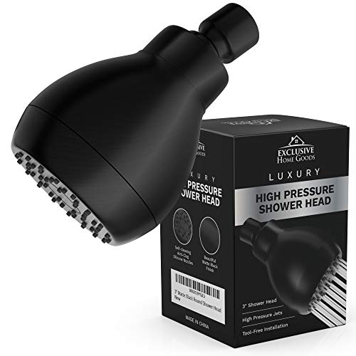 High Pressure Shower Head Matte Black - Powerful Deluxe Bathroom Showerhead with Strong Spray Stream and Small Silicone Nozzles - Universal Fit Works with High and Low Water Flow Showers-2.5 GPM - color: Matte Black, size: 2.5 GPM