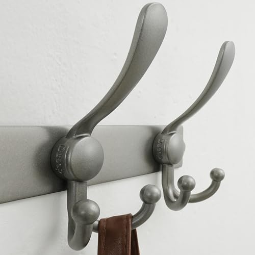 Coat Rack Wall Mount, Heavy Duty 12-Gauge Base vs Flimsy 1mm, Double-Thick Solid Anti-Snap Hooks, 16” Stud-Mount, Stainless Steel Hanger for Clothes Hat Entryway Closet, Grey, Pack of 2 - color: Gray, size: L=17" (2pcs)
