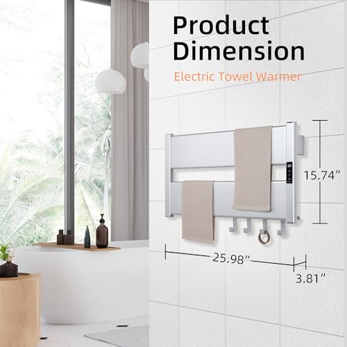 K&KALONZO Electric Heated Towel Rack, 2-Min Heat, Plug-in/Hardwired, H2-S | Wall Mounted, 10 Timers & 3 Heat Levels, 2H Rapid Dry, Anti-Scald, Aerospace Aluminum Towel Warmer for Bathroom, 4 Hooks, - color: Silver, size: 2-Bar