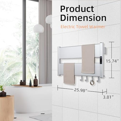 K&KALONZO Electric Heated Towel Rack, 2-Min Heat, Plug-in/Hardwired, H2-S | Wall Mounted, 10 Timers & 3 Heat Levels, 2H Rapid Dry, Anti-Scald, Aerospace Aluminum Towel Warmer for Bathroom, 4 Hooks, - color: Silver, size: 2-Bar