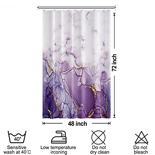 Purple Marble Stall Waterproof Shower Curtain 48x72 inches | RV Small Shower Curtain Set for Bathroom, Abstract Modern, Machine Washable, Easy to Install with Hooks, Lavender Ombre - color: Purple, size: 48"W x 72"L (Pack of 1)