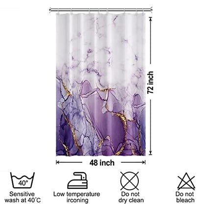 Purple Marble Stall Waterproof Shower Curtain 48x72 inches | RV Small Shower Curtain Set for Bathroom, Abstract Modern, Machine Washable, Easy to Install with Hooks, Lavender Ombre - color: Purple, size: 48"W x 72"L (Pack of 1)