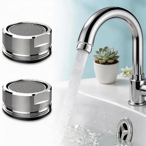 E-TING 6 Pack M24 Male Thread Faucet Aerator Kitchen Sink Replacement | Brass shell 24mm 15/16 inch high flow aerators, equipped with gaskets & wrench, fits bathroom and kitchen sink taps