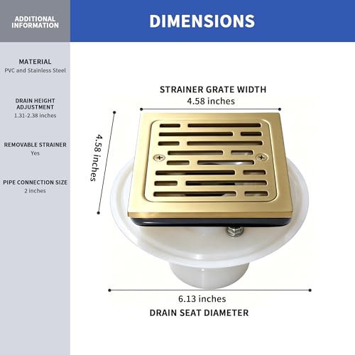 4 Inch Tile-in Square Champagne Bronze Shower Drain, Replace Delta Shower Drain, Shower Floor Drain Champagne Gold DT062412-CZ - color: Champagne Gold