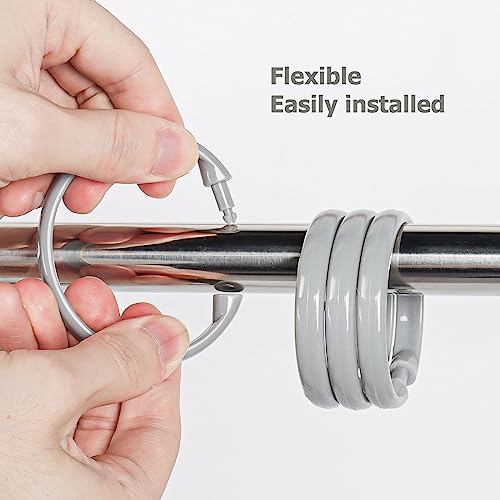 Grey Shower Curtain Hooks Rings, 12 Pcs Circular Plastic Shower Curtain Rings for Bathroom, Plastic Shower Curtain Hooks for Shower Curtain Rod, Shower Hooks Rings for Shower Curtain - color: Grey