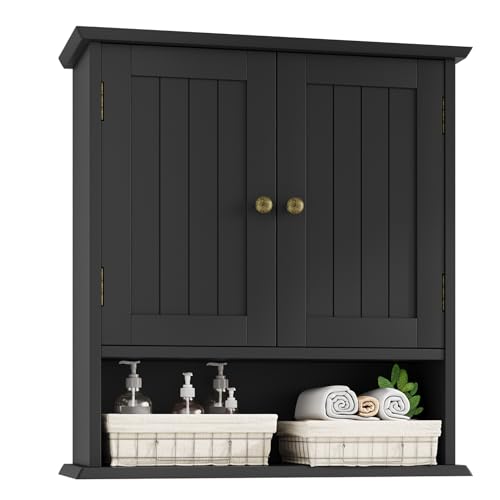 Bathroom Wall Cabinet, Bathroom Cabinet Wall Mount with 2 Doors and Open Shelf, Over The Toilet Wall Storage, Wooden Medicine Cabinets - color: Bathroom Cabinet-black