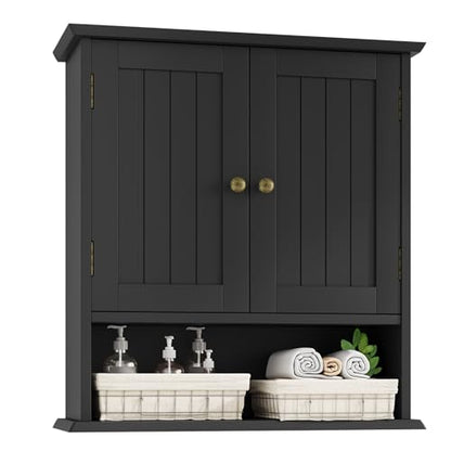 Bathroom Wall Cabinet, Bathroom Cabinet Wall Mount with 2 Doors and Open Shelf, Over The Toilet Wall Storage, Wooden Medicine Cabinets - color: Bathroom Cabinet-black