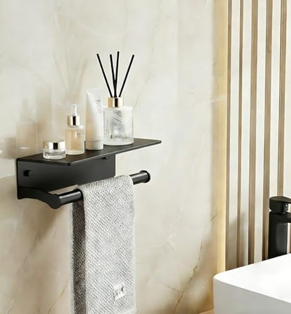 Black Paper Towel Holder Wall Mount with Thickened Shelf for Bathroom,Matte Black Adhesive Hand Towel Holder,Bathroom Kitchen RV - color: Black, size: Thick