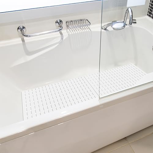 BEMISO Shower Mat Non Slip Bathtub Mat with Suction Cups and Drain Holes 27.5 x15.7 Inch Bath Mat for Tub & Shower.Easy Dry,Easy to Cut,Eco-Friendly - color: White, size: 27.5 x 15.7 inches